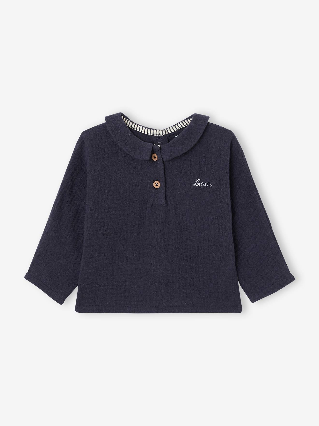 Blouse en gaze de coton bébé personnalisable bleu nuit
