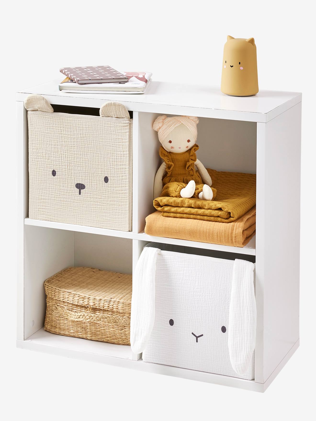 Lot de 2 bacs de rangement animaux gaze de coton lot blanc (Vertbaudet) - Image 1