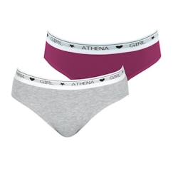 -ATHENA Lot de 2 slips  Coton Utlra Doux  Mûre-Gris chiné FILLE