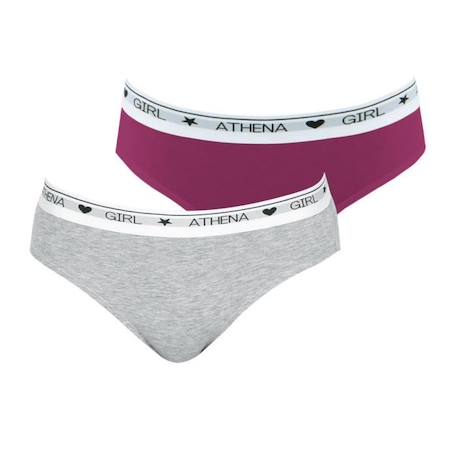 Fille-ATHENA Lot de 2 slips  Coton Utlra Doux  Mûre-Gris chiné FILLE