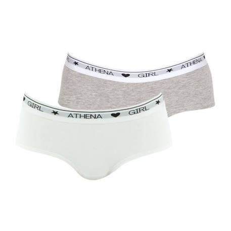 Fille-Boxers ATHENA - Lot de 2 - Coton stretch modal - Blanc-gris chiné - Fille