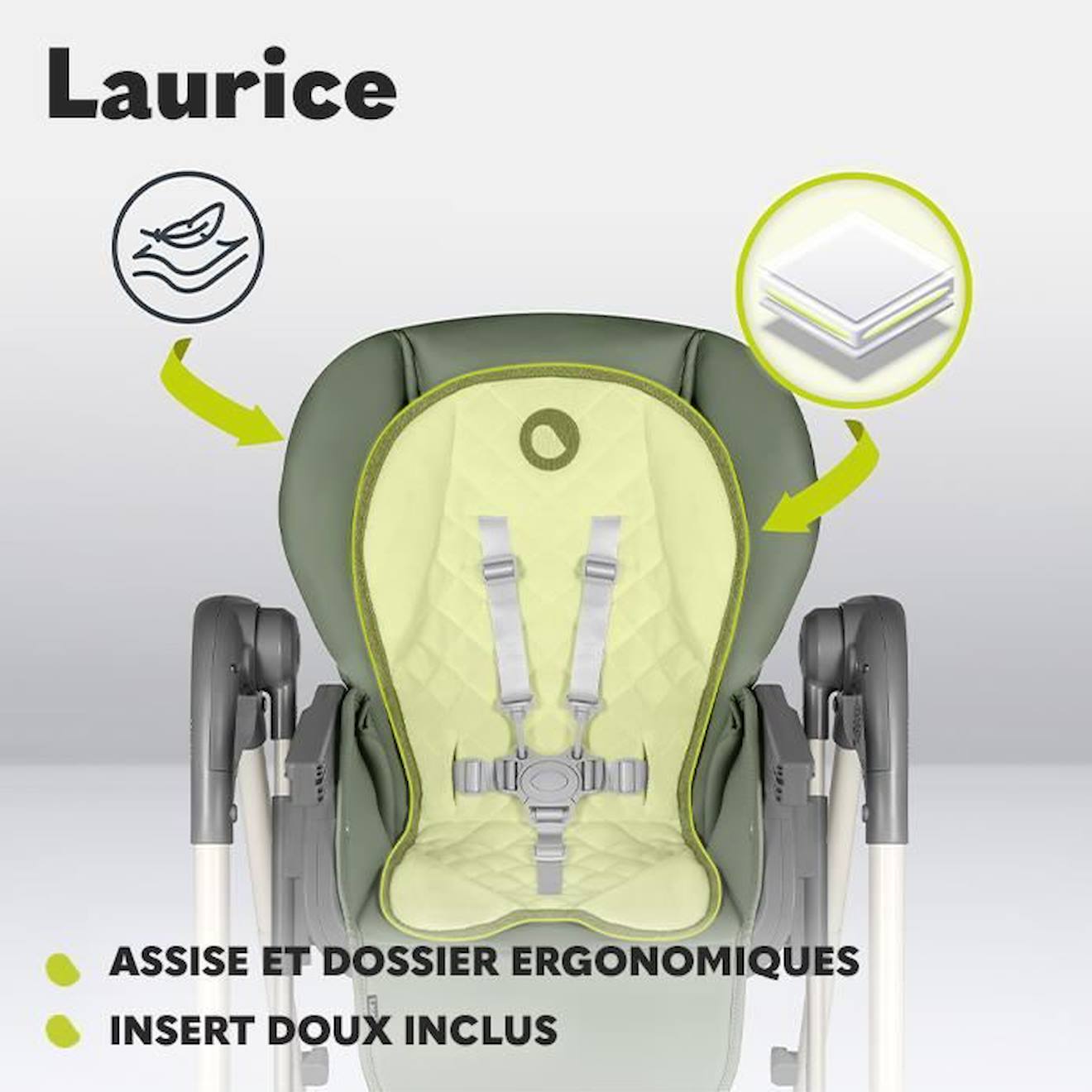 Lionelo Laurice Transat Chaise Haute Bébé Evolutive de 6 à 36 mois (15 kg)  2 en 1 avec