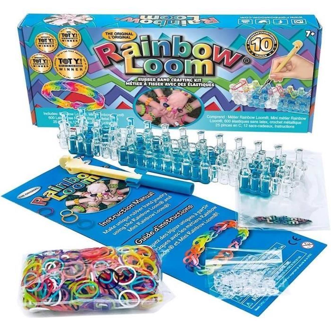 Rainbow Loom Original - Bandai - Métier À Tisser Avec 600 Élastiques - Cd00001 Blanc