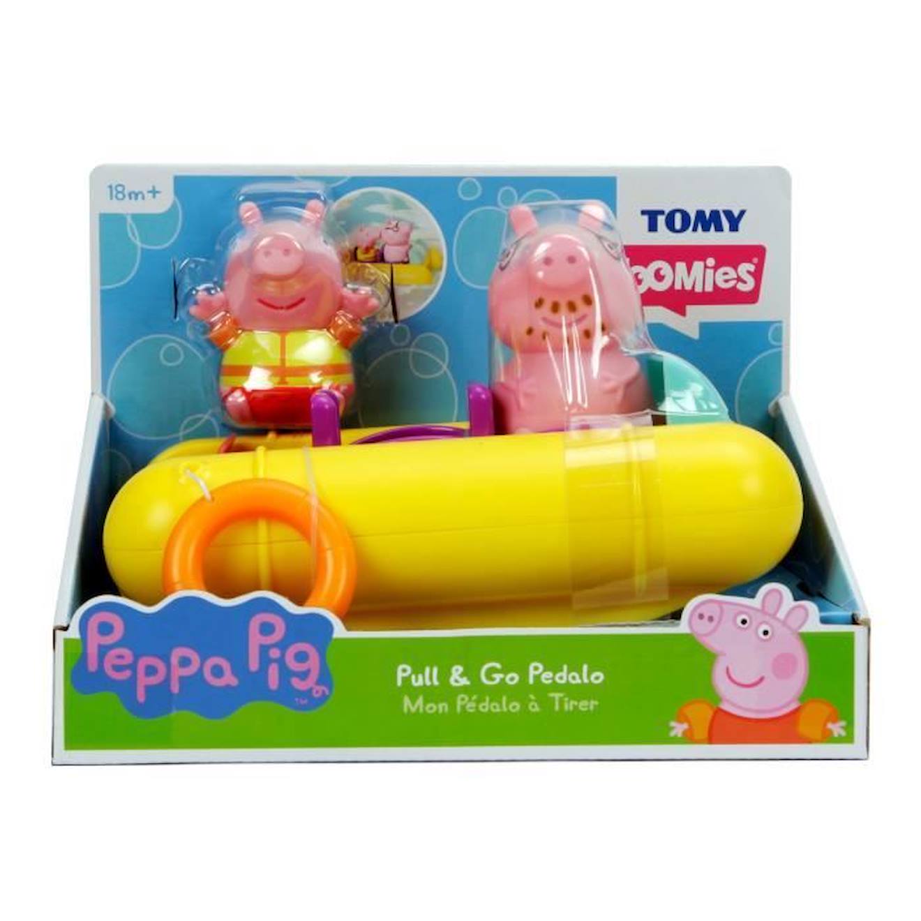 Pédalo Peppa Pig - Tomy - Jouet De Bain - Figurines Gicleurs D'eau - Mécanisme À Ficelle Jaune