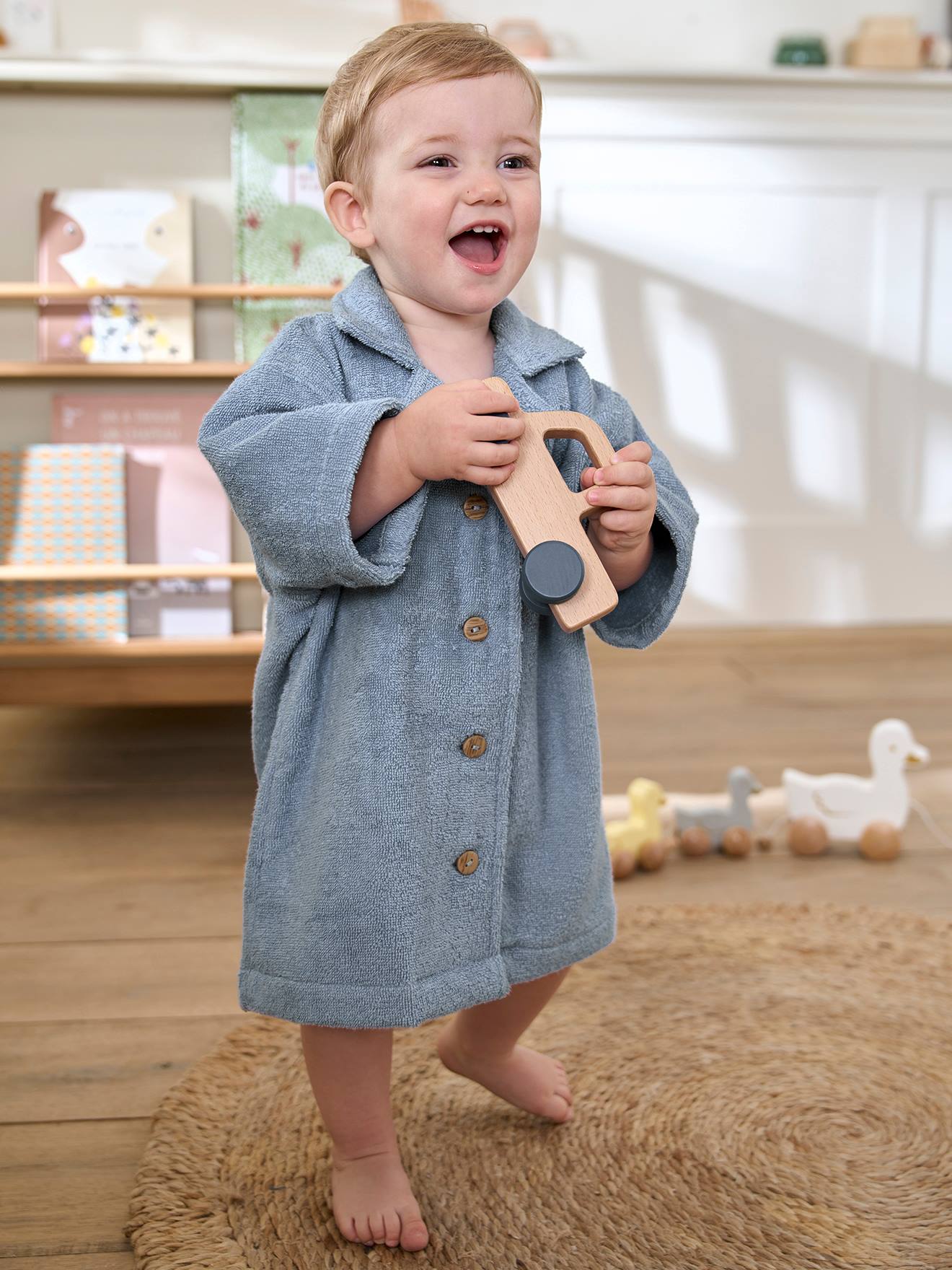 Peignoir Oversize bébé avec coton recyclé personnalisable bleu chambray
