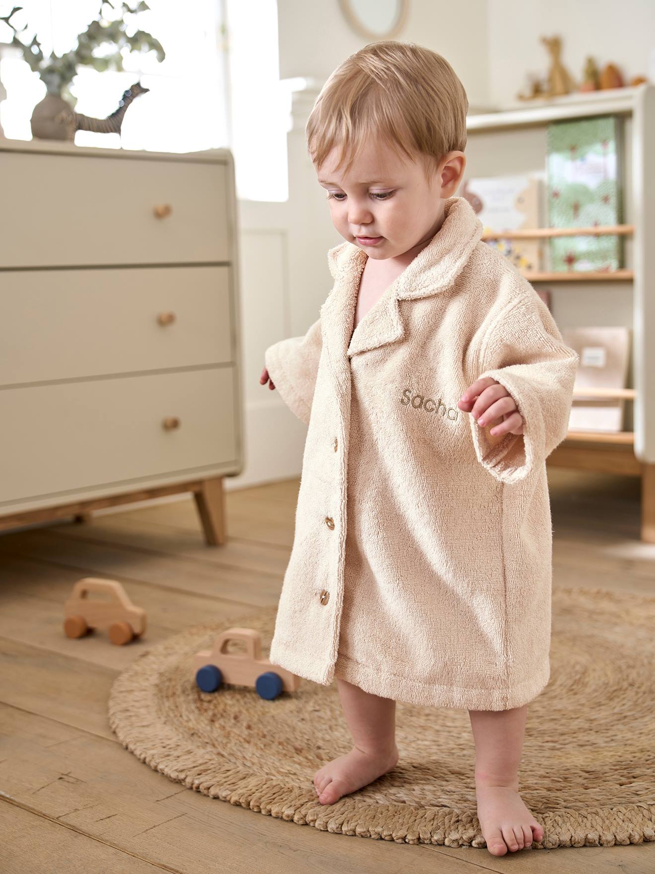 Peignoir Oversize bébé uni avec coton recyclé, personnalisable beige