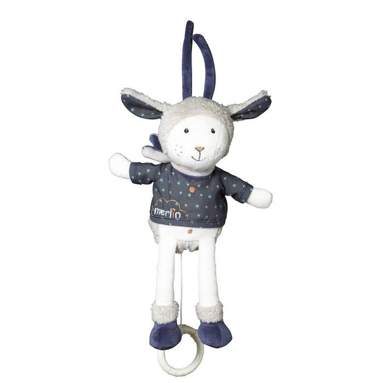 Merlin - Peluche - Merlin - Mini Musical Mouton En Velours Blanc - Pour Bébé - Intérieur Blanc