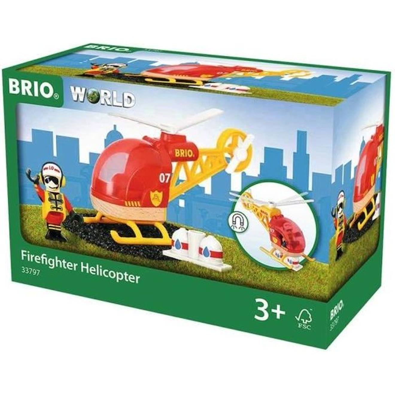 Hélicoptère des Pompiers BRIO World - Circuit de train en bois aimanté -  Rouge et Jaune - Mixte dès 3 ans rouge - Brio