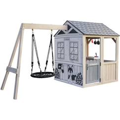 Jouet-Jeux de plein air-KidKraft - Aire de jeux/cabane d'extérieur Savannah en bois, pour enfant avec balançoire et accessoires inclus