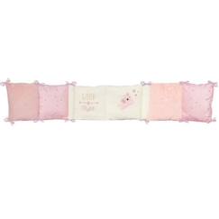 Linge de maison et décoration-Linge de lit bébé-Tour de lit-DOMIVA Tour de lit Jolly - Microfibre 100% Polyester - Adaptable - Blanc/Rose - 30 x 180 cm