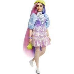 Jouet-Poupons et poupées-Barbie - Extra Bonnet Vert Cheveux Longs Mauve et Rose - Poupée - 3 ans et +