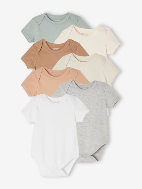 Vertbaudet - Lot de 7 bodies manches courtes emmanchure US bébé BASICS multicolore