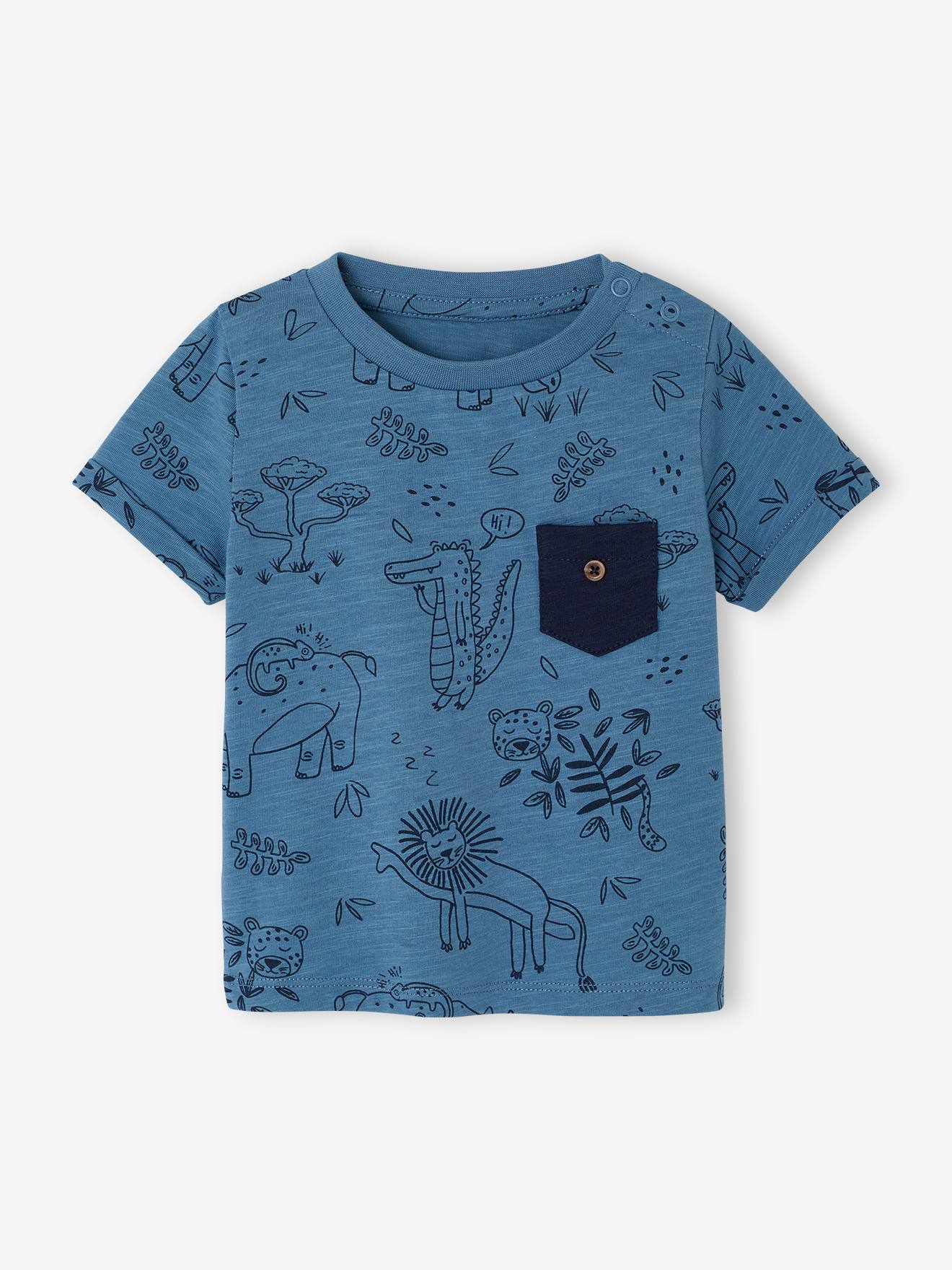 T-shirt jungle bébé en jersey flammé bleu