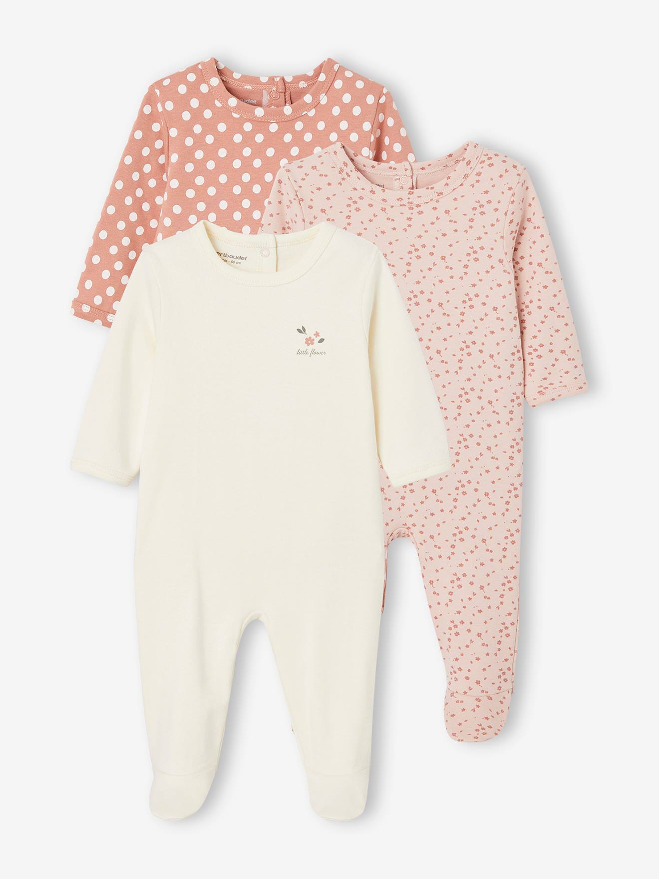Lot de 3 pyjamas bébé mixtes en interlock BASICS rose