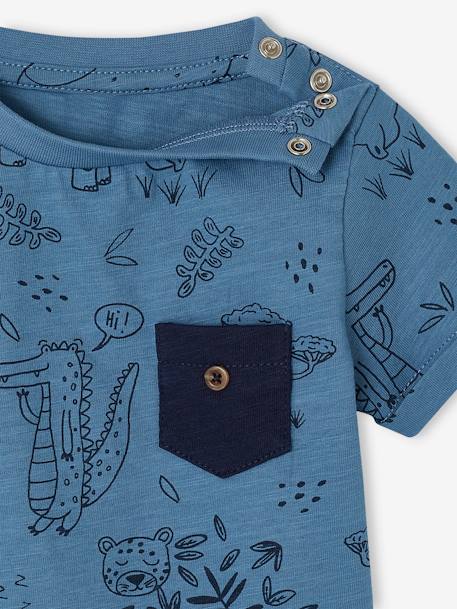 T-shirt jungle bébé en jersey flammé bleu+écru 2 - vertbaudet enfant 