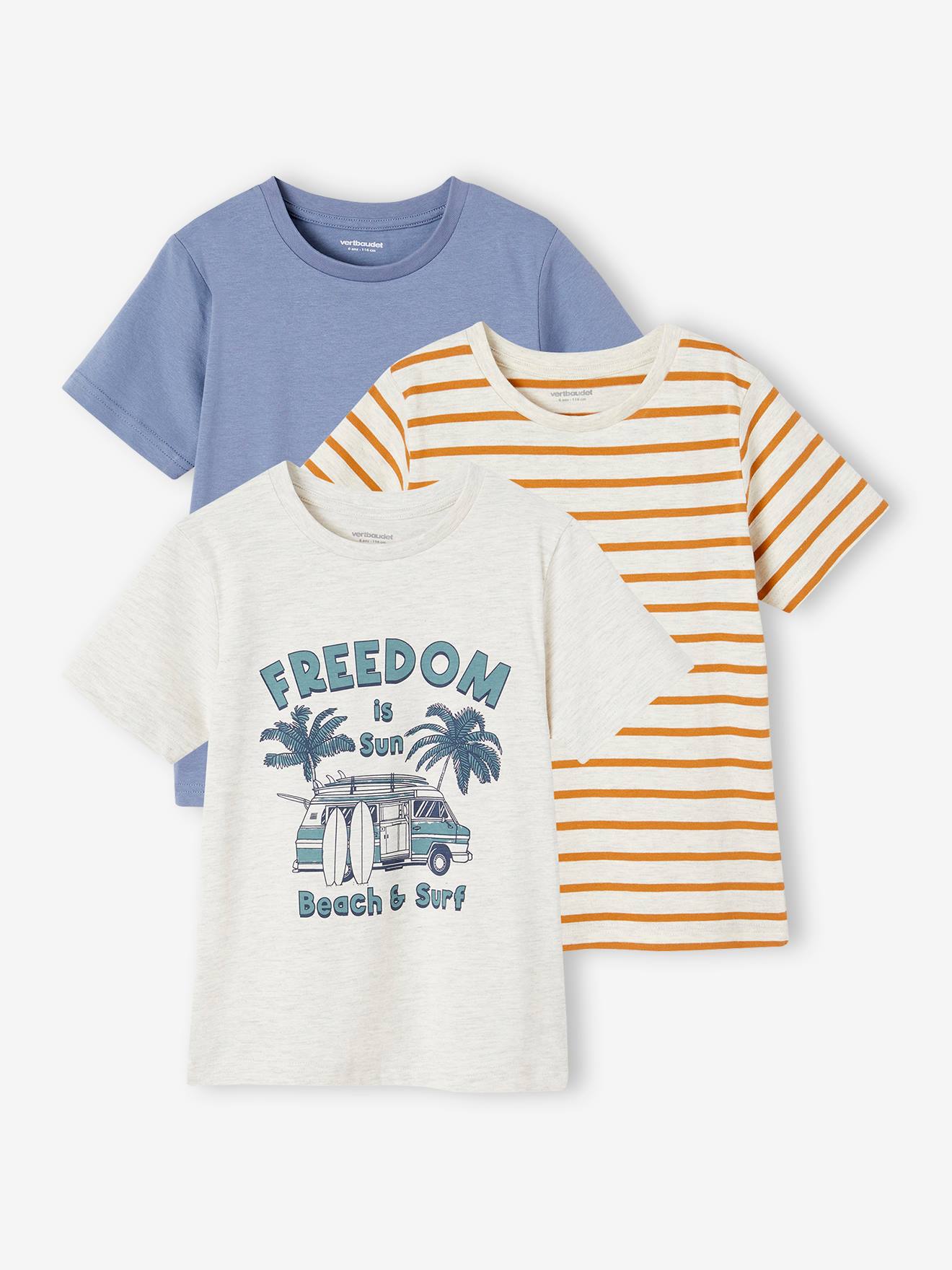 Vertbaudet - Lot de 3 t-shirts garçon manches courtes blanc chiné