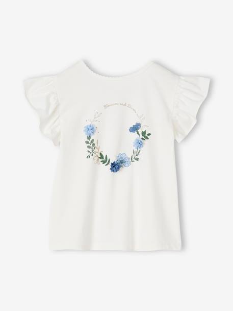 Tee-shirt couronne fleurs en relief et paillettes fille écru 2 - vertbaudet enfant 