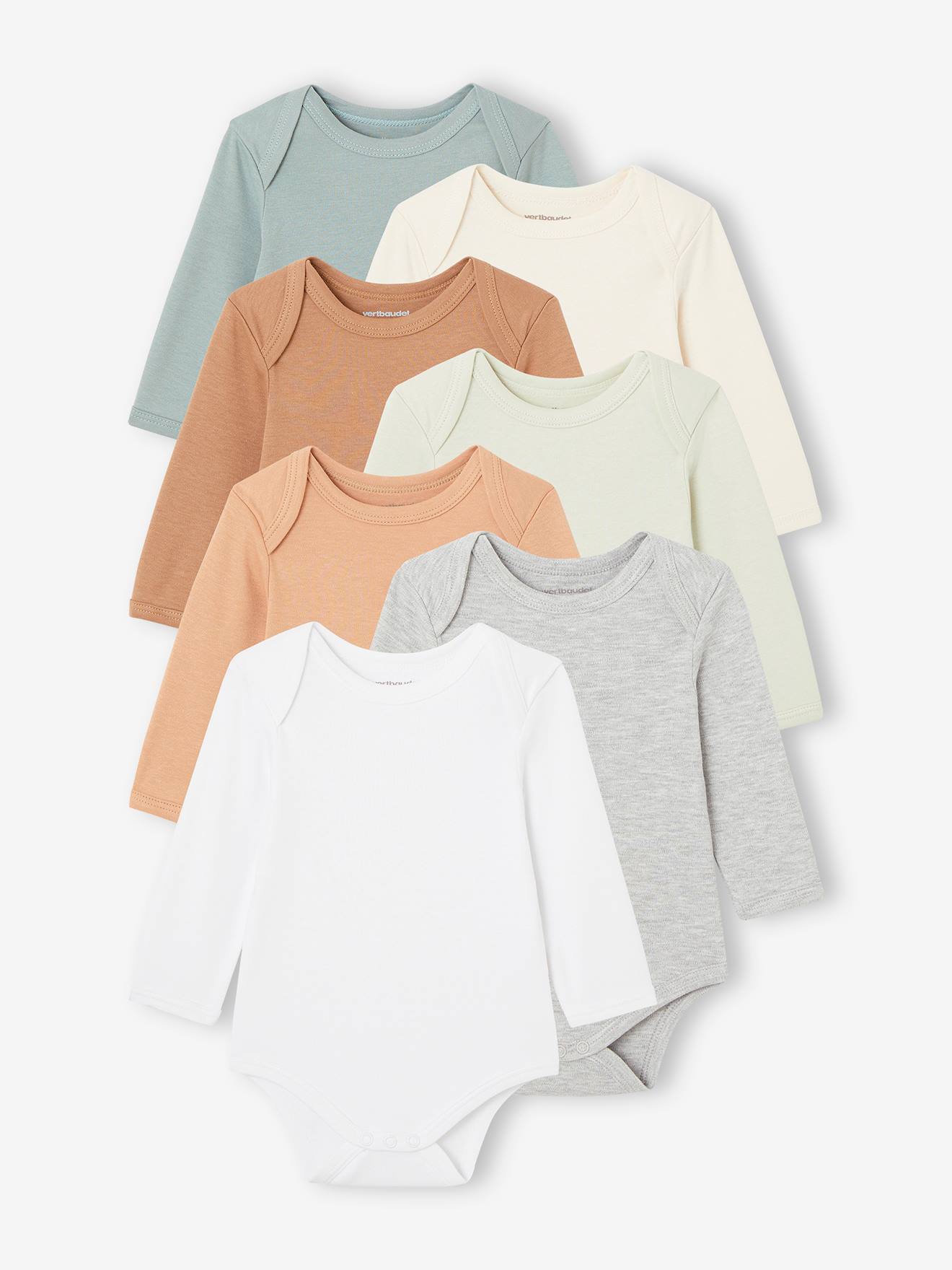 Lot de 7 bodies manches longues ouverture US bébé BASICS multicolore