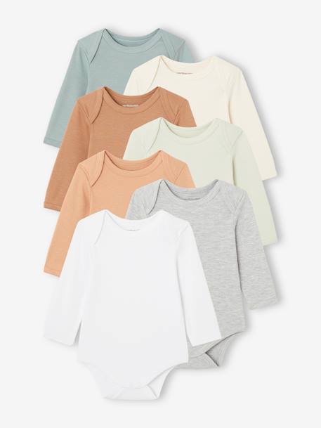 Vertbaudet - Lot de 7 bodies manches longues ouverture US bébé BASICS multicolore