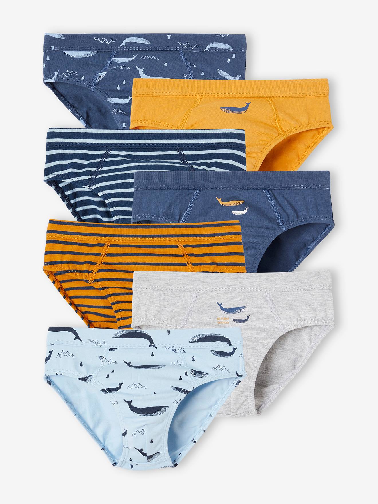 Lot de 7 slips stretch baleines garçon en coton bio bleu ciel