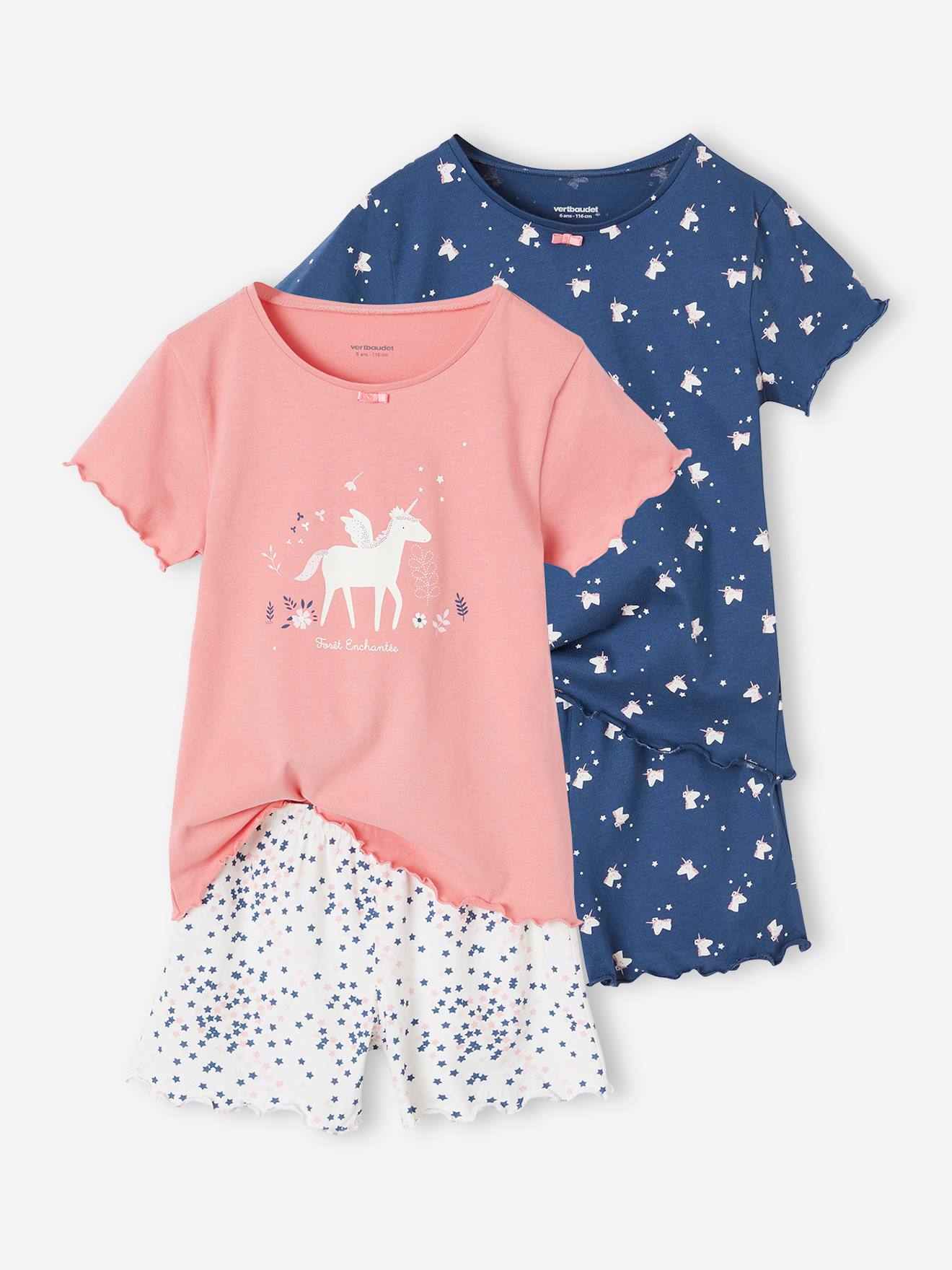 Lot de 2 pyjashorts fille licornes bleu nuit