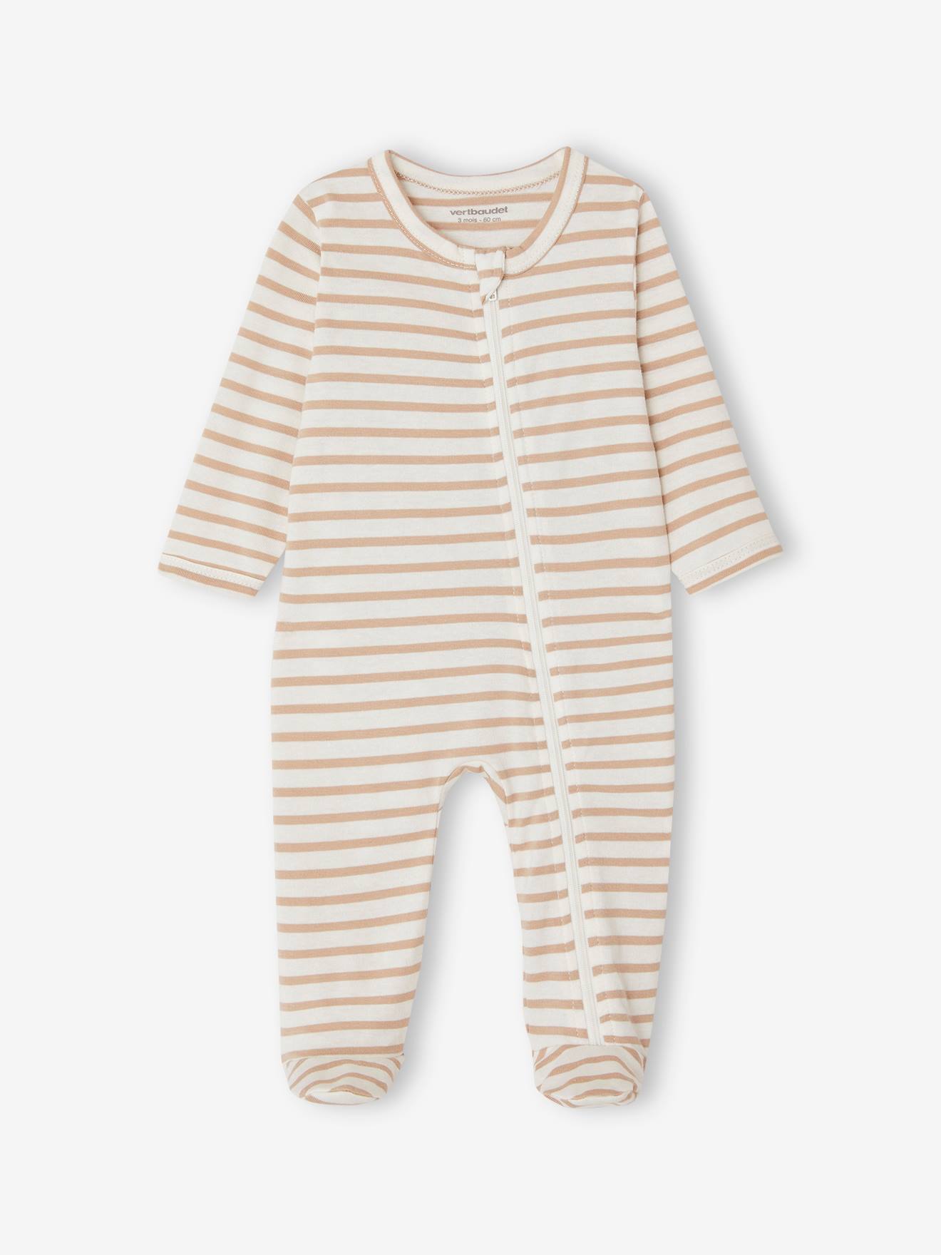 Lot de 3 pyjamas bébé en jersey ouverture zippée BASICS cappuccino (Vertbaudet) - Image 2