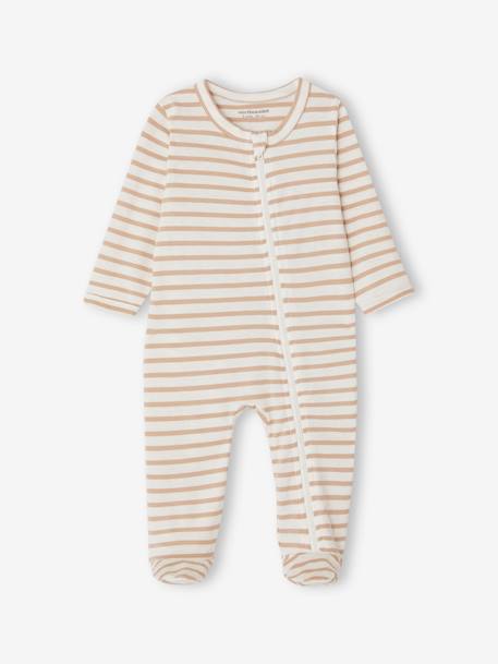 Lot de 3 pyjamas bébé en jersey ouverture zippée BASICS bleu chambray+cappuccino 8 - vertbaudet enfant 