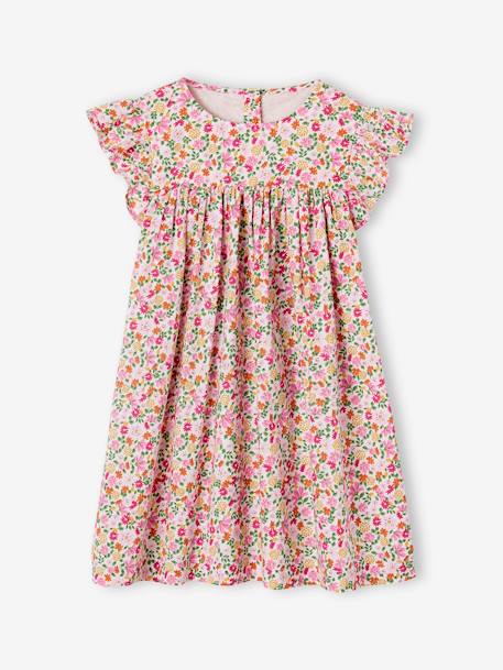 Robe fille imprimée fille manches à volants blanc imprimé+rose pâle+vert émeraude 7 - vertbaudet enfant 