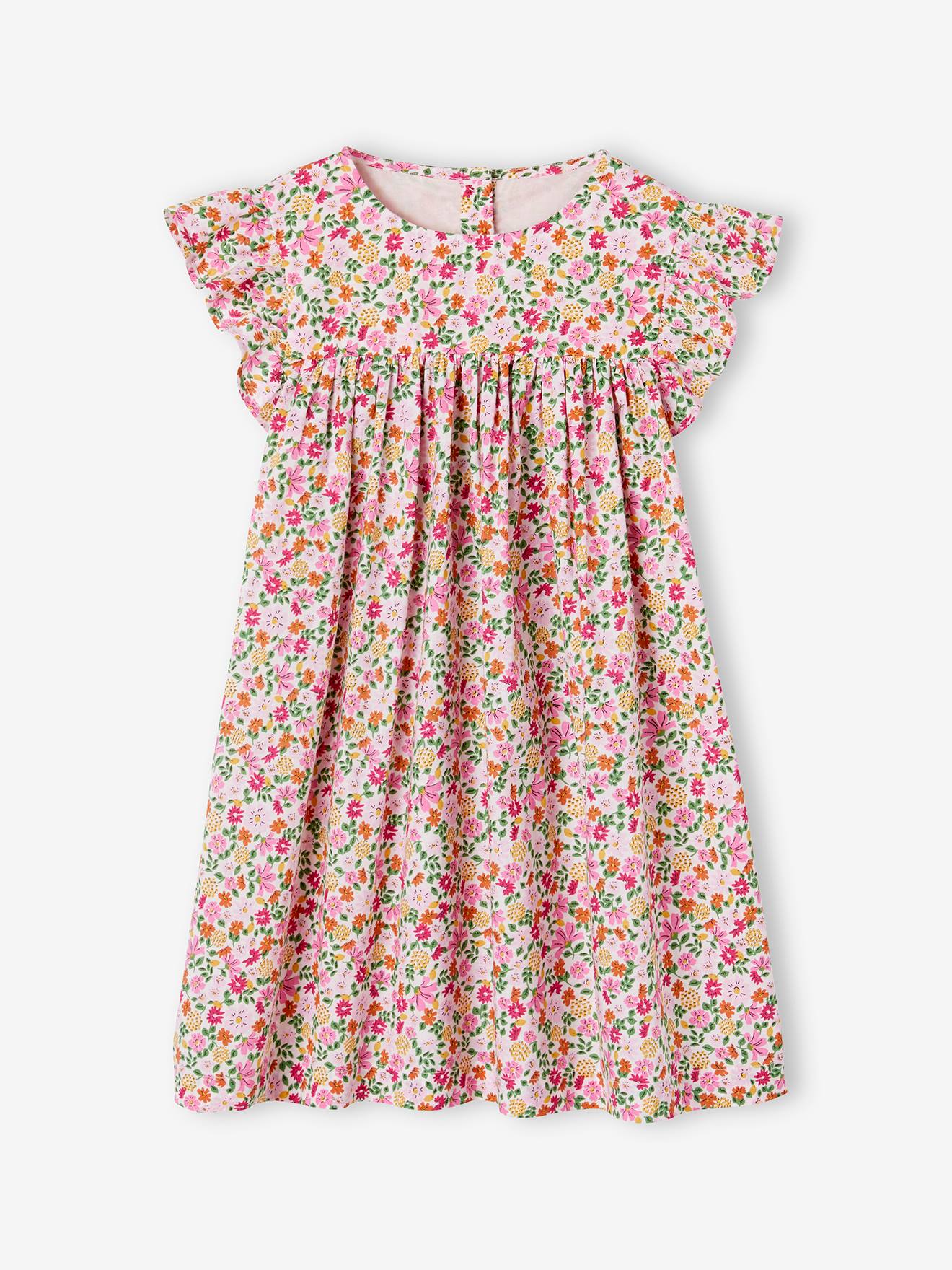 Robe imprimée fille manches courtes à volants rose pâle