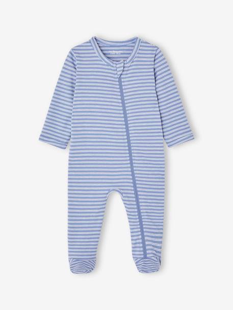 Lot de 3 pyjamas bébé en jersey ouverture zippée BASICS bleu chambray+cappuccino 2 - vertbaudet enfant 