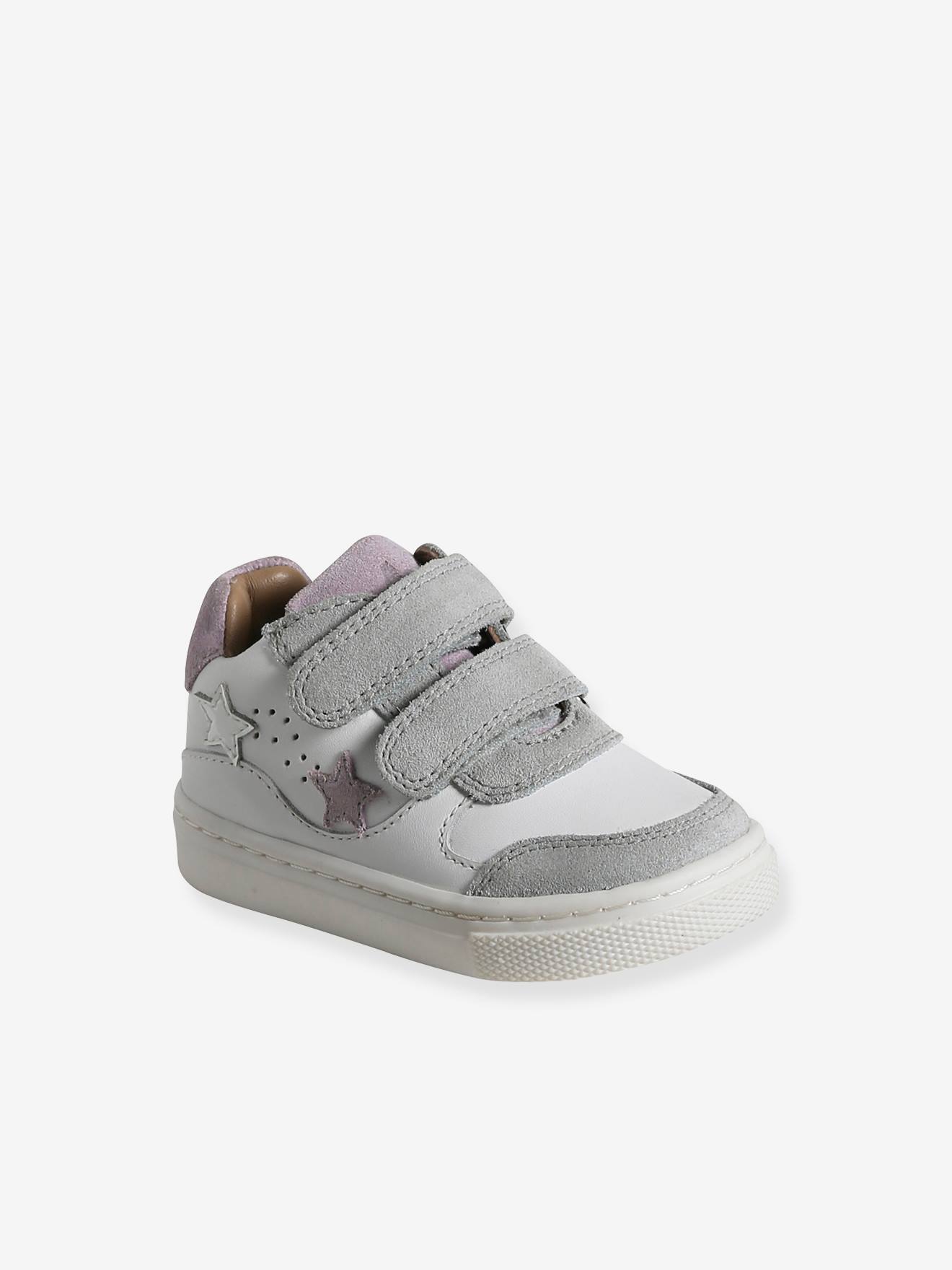 Baskets blanches scratchées cuir bébé blanc