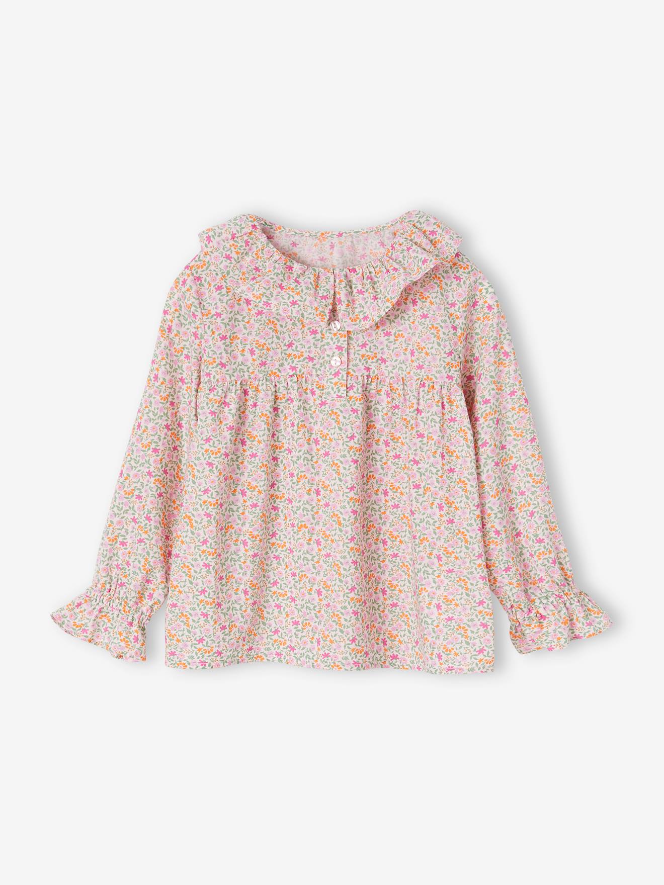 Blouse imprimée fleurs fille rose