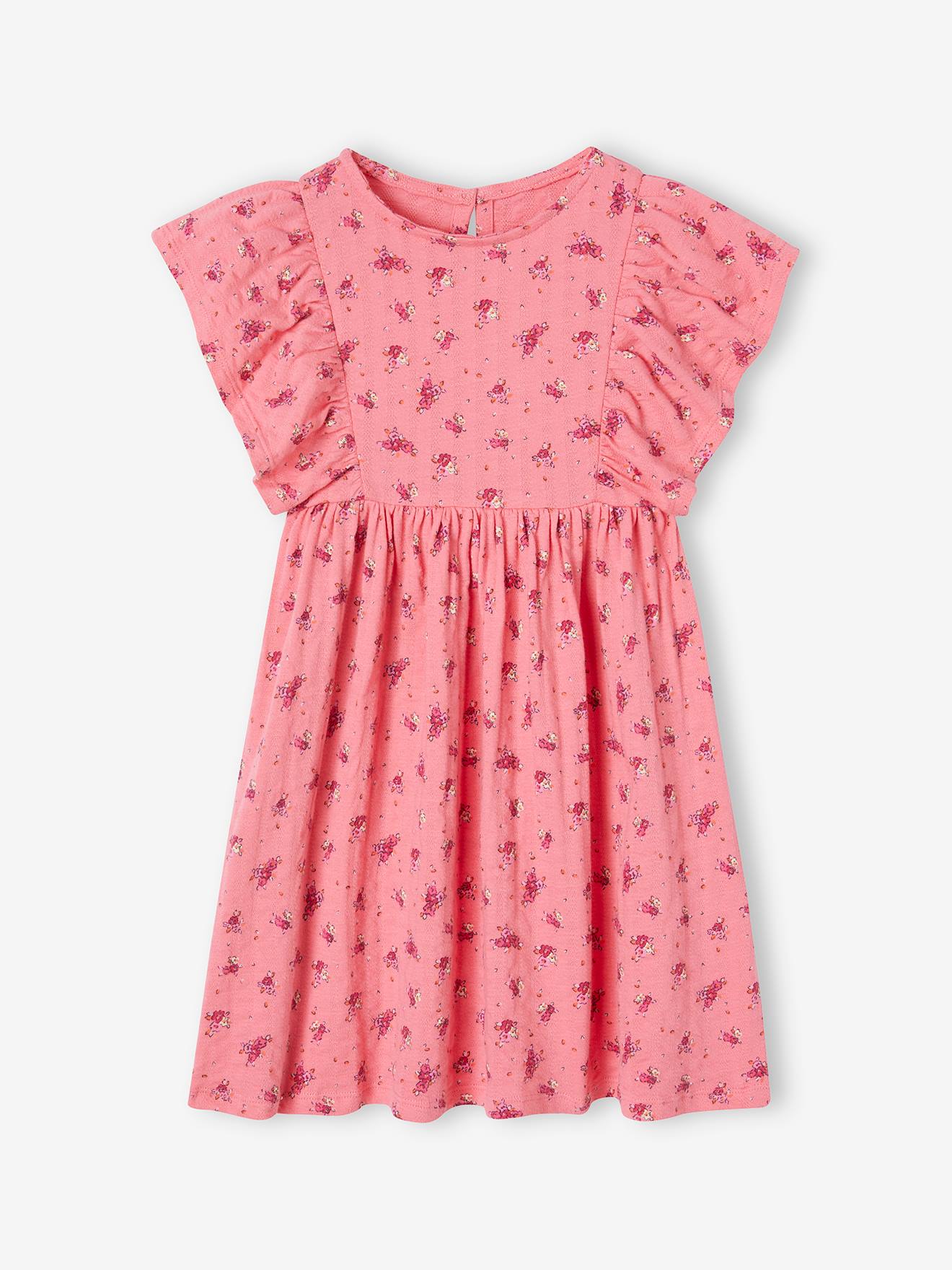 Robe à fleurs maille reliéfée fille rose bonbon