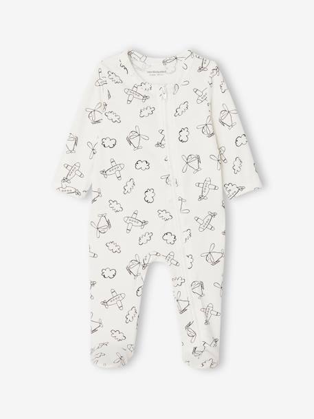 Lot de 3 pyjamas bébé en jersey ouverture zippée BASICS bleu chambray+cappuccino 4 - vertbaudet enfant 