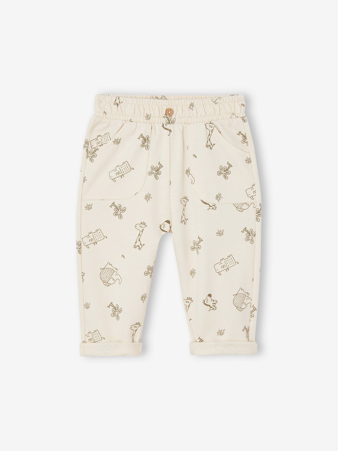 Pantalon imprimé en molleton bébé écru