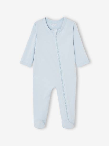 Lot de 3 pyjamas bébé en jersey ouverture zippée BASICS bleu chambray+cappuccino 3 - vertbaudet enfant 