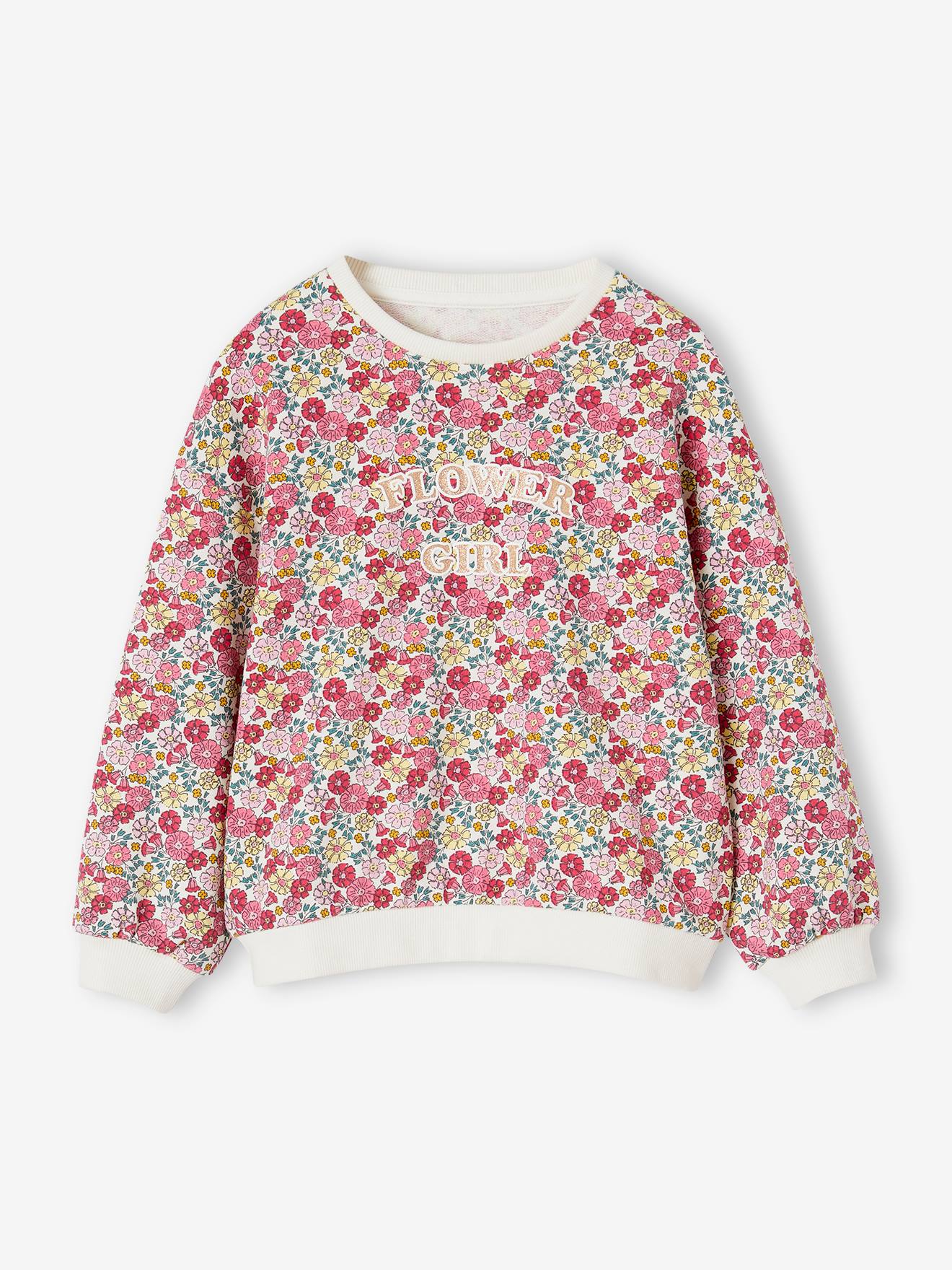 Vertbaudet - Sweat motifs fleurs fille rose