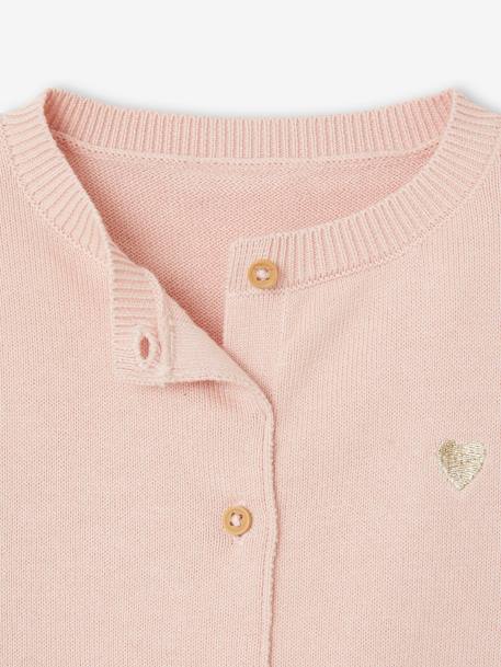 Cardigan basics en tricot bébé broderie coeur blanc+rose poudré 6 - vertbaudet enfant 