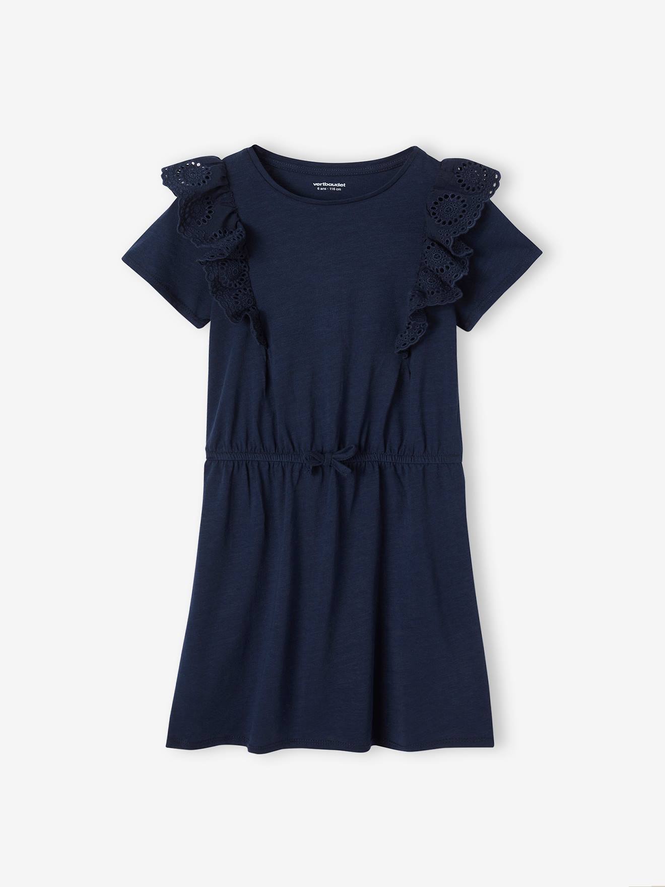 Robe avec volants en broderie anglaise fille marine