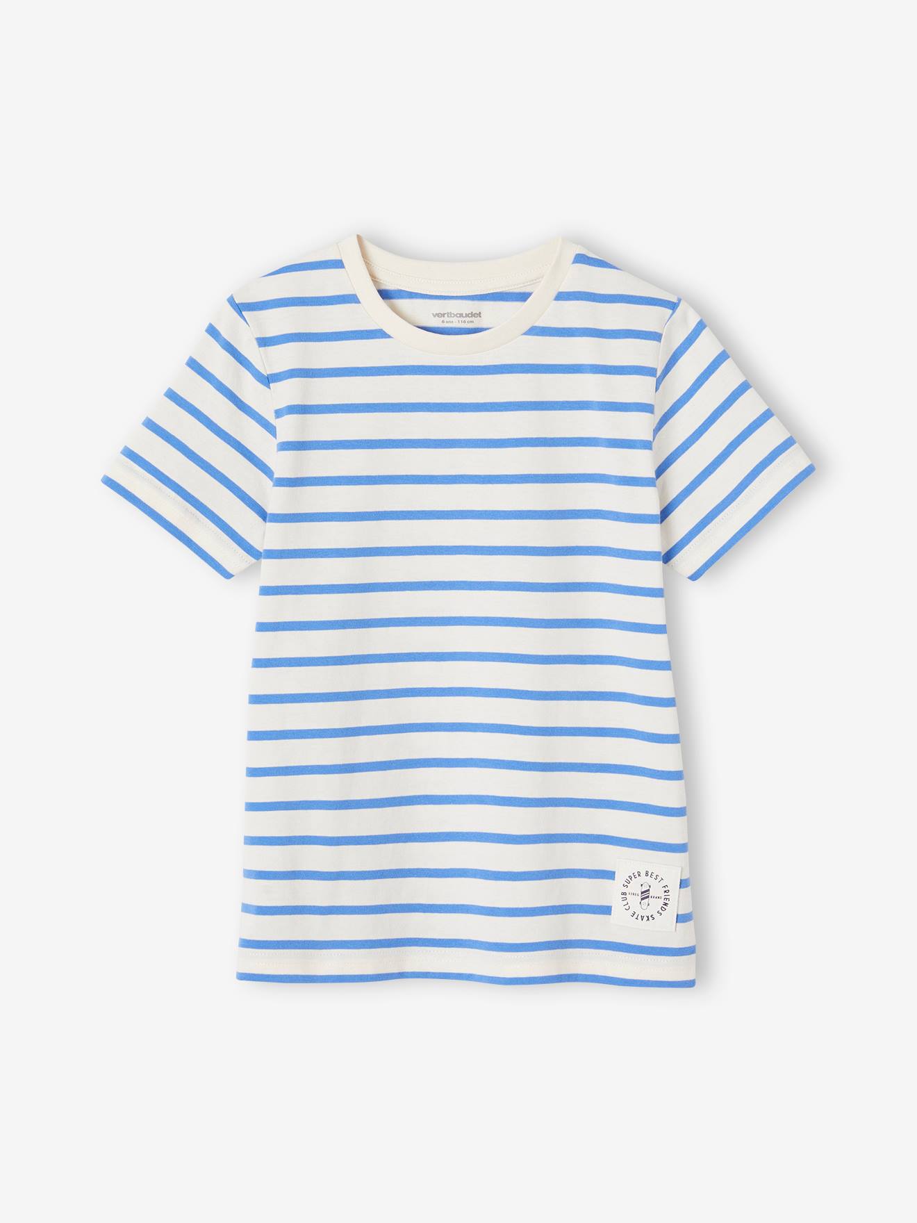 T-shirt rayé garçon manches courtes bleu azur