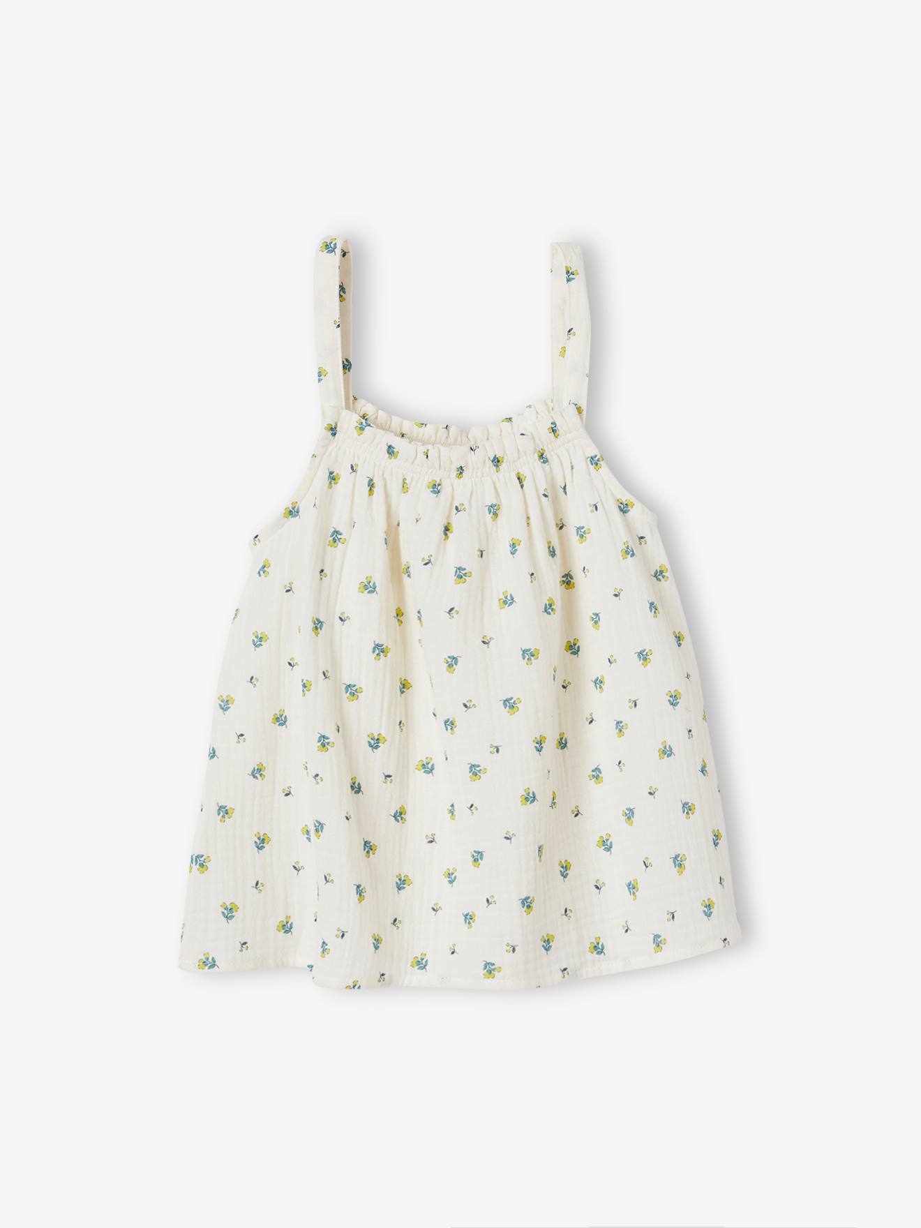 Blouse à bretelles en gaze de coton fille écru