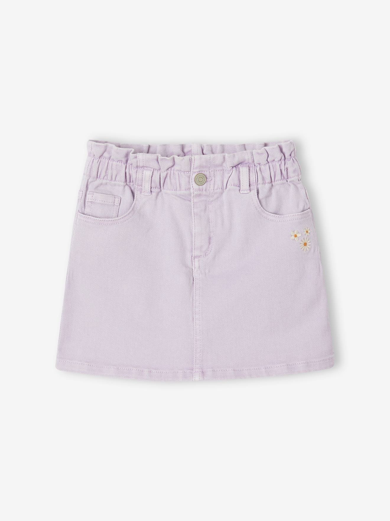 Jupe couleur style paperbag fille facile à enfiler lavande