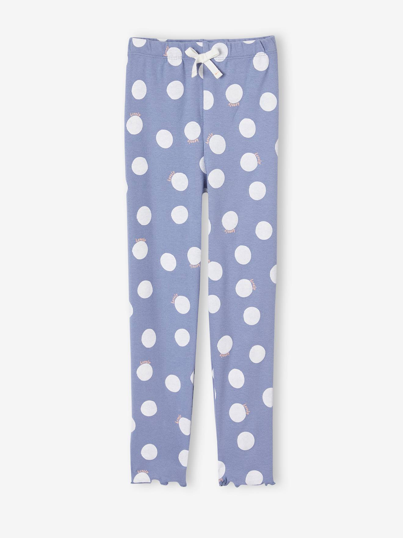 Vertbaudet - Legging imprimé en maille côtelée fille bleu chambray