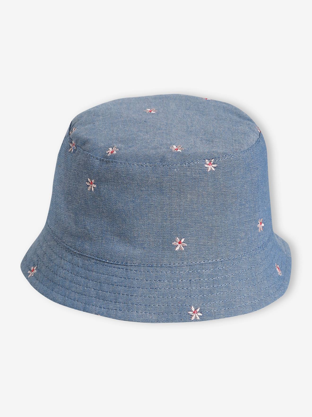 Bob en denim et fleurs brodées bébé fille bleu jean