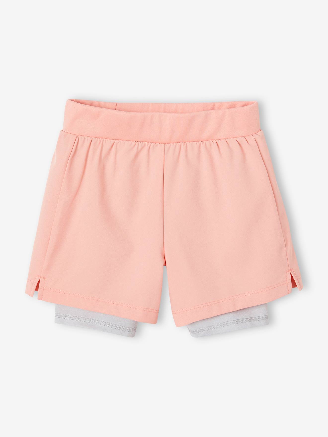 Short sport 2 en 1 fille matière technique corail