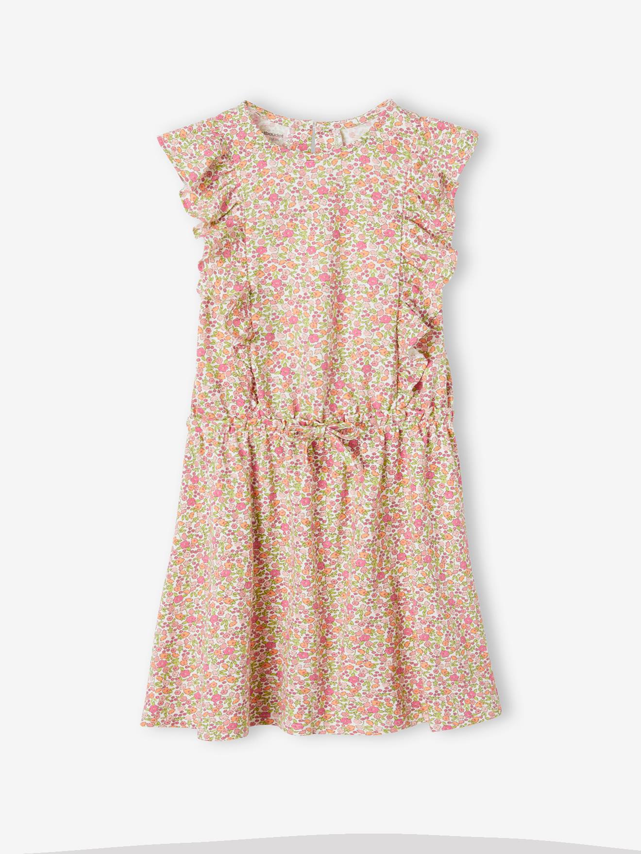Robe imprimée à volants fille rose