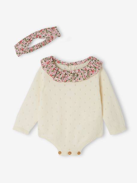 Ensemble De Noël Pour Bébé Fille - Barboteuse + Bandeau Imprimé Thème Fêtes - Taille 0-18 Mois