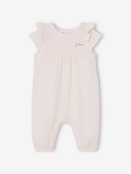 Combinaison bébé en gaze de coton rose pâle+vert sauge 1 - vertbaudet enfant 