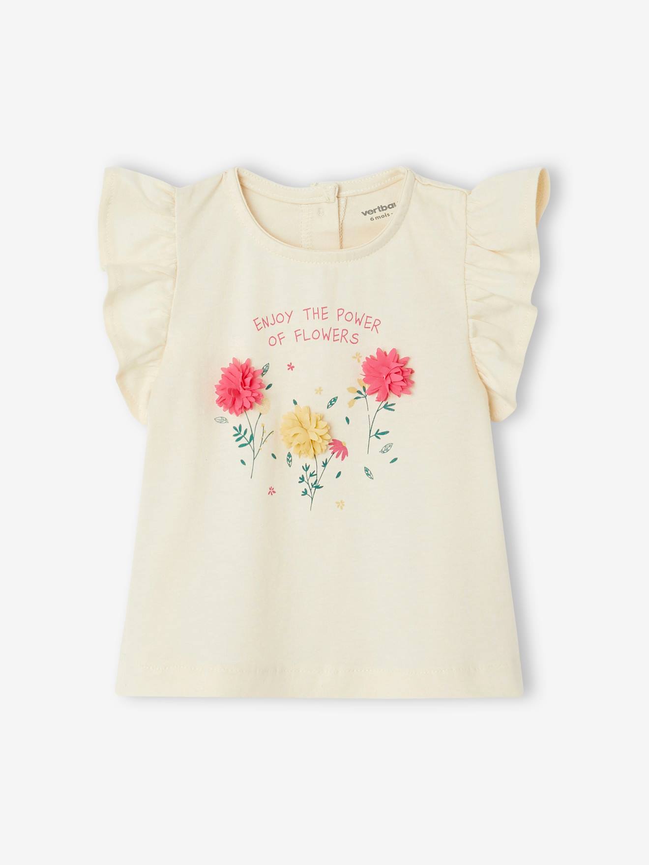 T-shirt avec fleurs en relief bébé écru