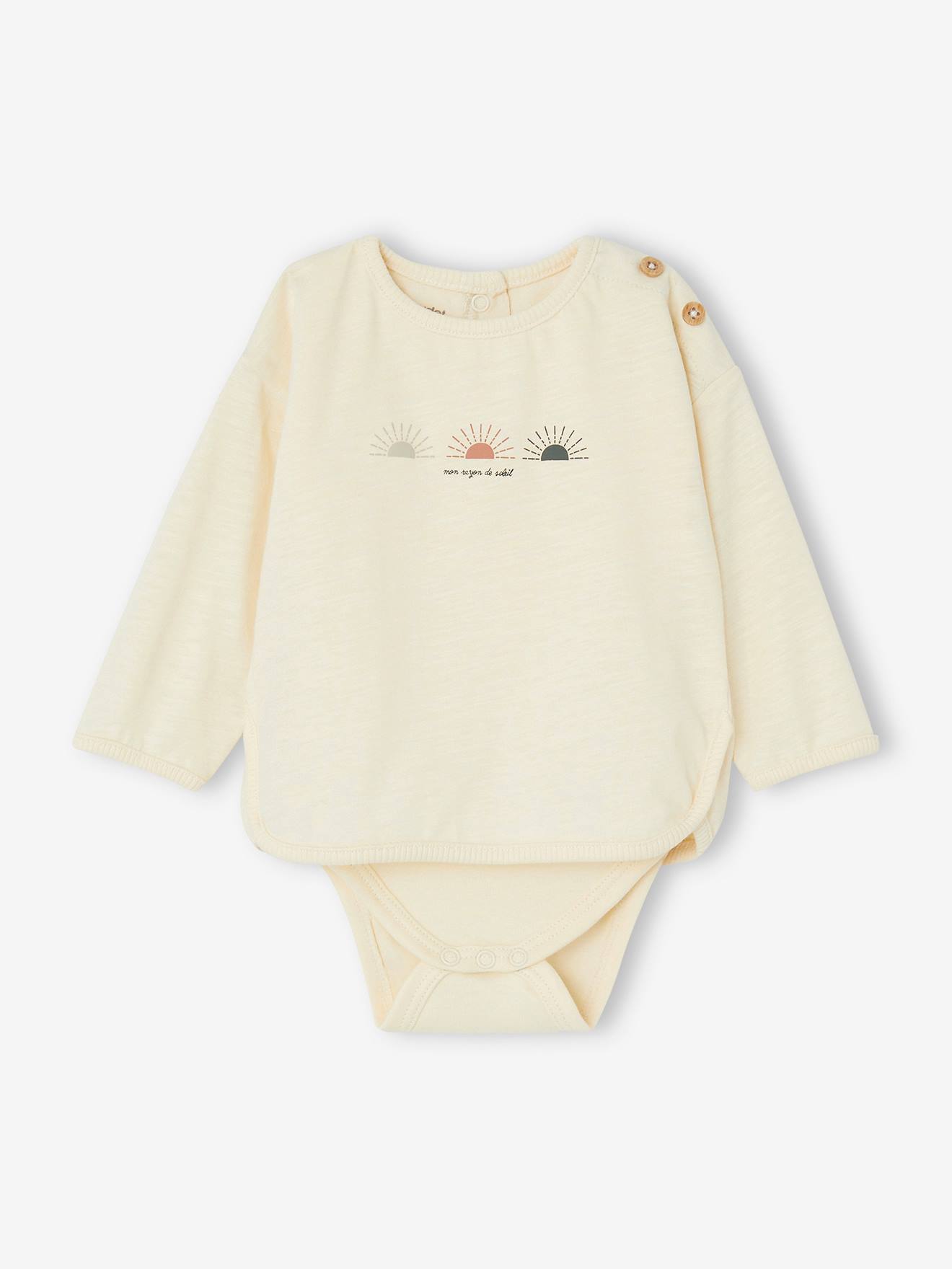 T-shirt body naissance manches longues en coton biologique écru